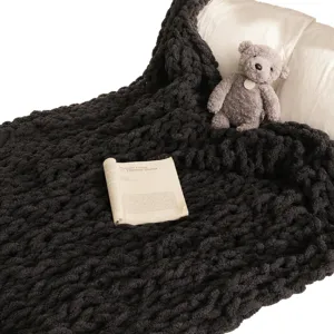 Coperta in maglia grossa nera morbida coperta in ciniglia per divano letto decorazione casa