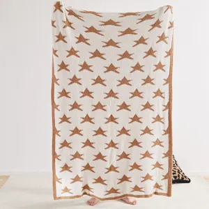 Knitted Jacquard Star Pattern Blanket Soft Warm Fleece Throw Blanket For Children Home Bedding Living Room Decor