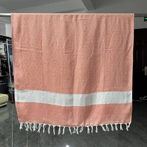 Geweven jacquard Turkse strandlaken katoenen badhanddoek met ruitpatroon en mooie franjes