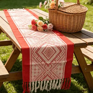 Chemin de Table Tissé Bohémien Avec Glands Géométrique Coton Polyester Décoration de Table à Manger Pour Salon Cuisine Maison