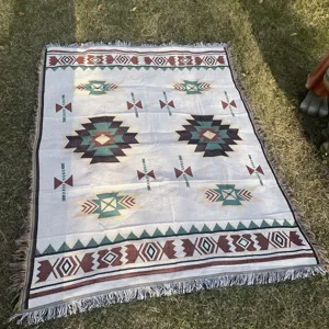 Acrylic Bohemian Geometric Knit Throw Blanket Tassels Sofa Cover Woven Blanket For Living Room Home Decor