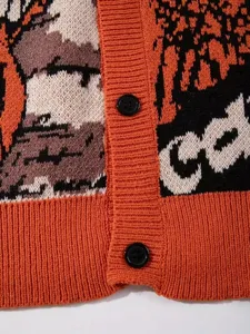 Cardigan maglione in maglia fantasma Halloween arancione, capo comodo autunnale.