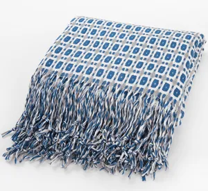 Gewebte Sofadecke Strickdecke Fransen blau grau geometrisches Muster Heimtextil