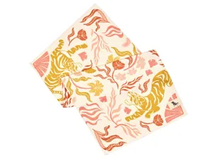 Printed microfiber beach towel, quick dry bath towel with tropical tiger floral design.