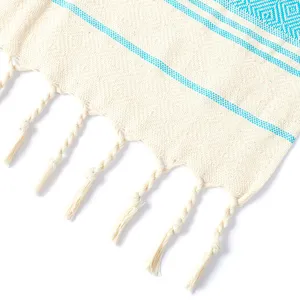 Turkse Stijl Geweven Jacquard Katoenmix Strandteken Diamant Patroon Grote Bad Deksel Met Kwasten Voor Thuis Reizen