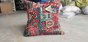 Ethnic style jacquard woven throw pillow cover, vintage geometric pattern cushion.