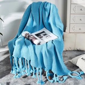 Nordisch Einfarbig Geflochtene Gestrickte Wohndecke Franse Sofadecke Acryl