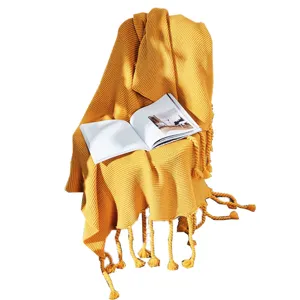 Nordische einfarbige Strickdecke mit Fransen für Sofa und Bett gemütliche Kuscheldecke