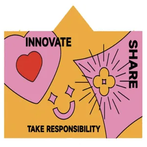 Custom hooded blanket detail showing playful heart and flower graphic patterns with slogans.
