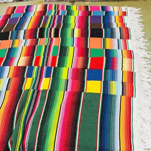 Colorful Mexican serape blanket traditional stripe beach picnic throw blanket for outdoor use