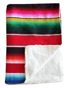 Mexican style rainbow baby swaddle blanket, soft sherpa fleece nap cover blanket.