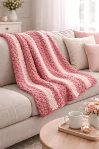 Chunky knit throw blanket soft striped sofa blanket cozy plush blanket for living room bedroom