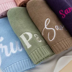 Custom embroidered knit baby blanket pure cotton soft autumn winter warm sofa throw blanket