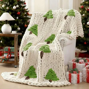 Chenille Knit Blanket Christmas Tree Throw Blanket Soft Warm Cozy Decorative Blanket For Sofa Bed Living Room Winter