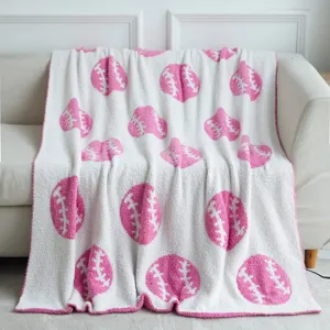 Coperta da divano morbida con stampa baseball rosa e bianco coperta in filato accogliente