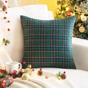 Weihnachten gruen Karo Kissenbezug, festlich Tartan Kissenhuelle fuer Sofa Heimdekoration.