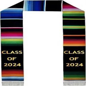 Étole de remise des diplômes mexicaine à rayures colorées et broderie classe de 2024.