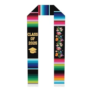 Étole de remise des diplômes mexicaine rayée colorée broderie écharpe de graduation 2025