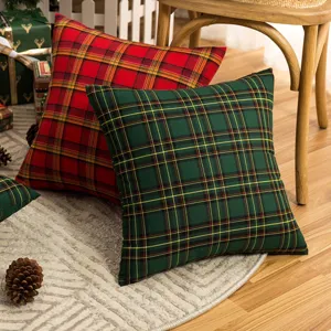 Weihnachten kariert Kissenbezug dekorative quadratische Kissenhuelfe fuer Sofa Heimdeko