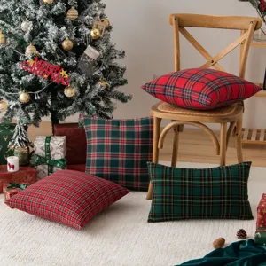 Weihnachten karierte Kissenbezüge Set, rot und grün dekorative Sofakissen Hüllen.