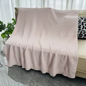 Soft plush pink blanket for sofa cozy winter throw solid color warm fuzzy home textile decor