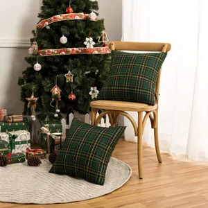 Grüner karierter Kissenbezug Weihnachts-Wohnkultur quadratischer Kissenbezug ohne Inlay für Sofa