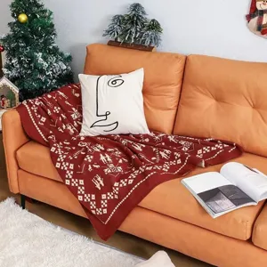 Christmas knitted throw blanket soft red jacquard sofa blanket winter holiday home decor