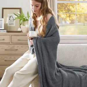 Solid Color Knitted Jacquard Half-Velvet Plush Blanket Soft Warm Cozy Throw Blanket For Sofa Bed Home Decor