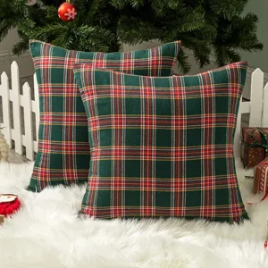 Weihnachten kariert Kissenbezug dekoratives quadratisches Kissen fuer Sofa Heimtextilien