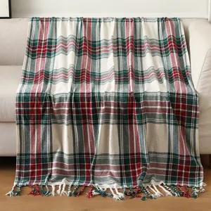 Zachte Chenille Plaid Met Kwastjes Geometrisch Plaid Bankdeken Lichte Airco Deken Voor Bed Bank Woonkamer
