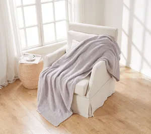 Cozy knitted throw blanket for sofa, soft half-velvet material, warm winter decor blanket.
