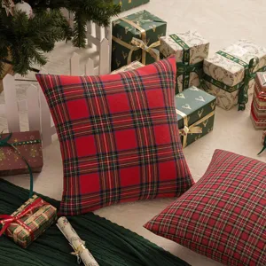 Weihnachten rot Schottenkaro Kissenbezug festlich Urlaub Heimsofa dekoratives Kissen