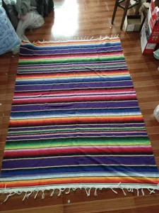 Mexican striped woven tassel blanket colorful table runner party table cloth textile