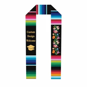 Écharpe de Graduation Style Mexicain Coton Polyester Rayé Coloré Étle Brodé Unisexe Fête de Graduation