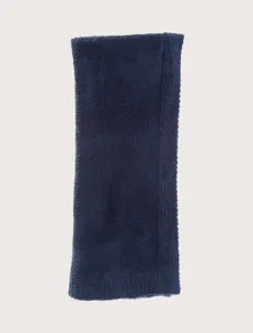 Detailed view of soft dark blue half-velvet blanket texture, cozy winter warm sofa throw.