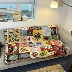 Multinationaler Stil Gewebter Jacquard Deckenwurf Mit Fransen Künstlerischer Wandteppich Für Wohnzimmer Schlafzimmer Sofa Heimdekoration