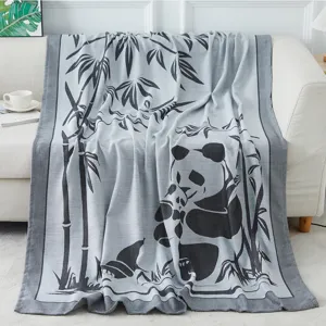 Grau Panda Gewebter Jacquard Wohndecke Weich Warm Flugzeug Reise Decke Für Sofa Bett Zuhause
