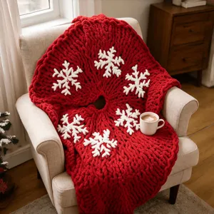 Jupe de sapin de Noel en tricot epais rouge flocon de neige couverture deco maison