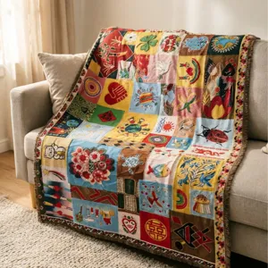 Gewebte Jacquard Wohndecke Patchwork Wandteppich Sofaüberwurf dekorative Bettdecke