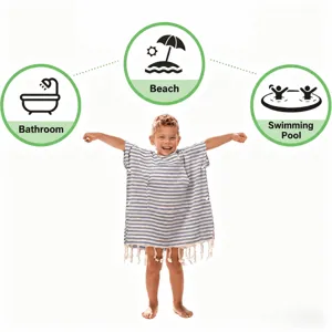 Kinder Kapuzen Badetuch Poncho gestreift Bademantel mit Fransen fur Strand und Schwimmbad