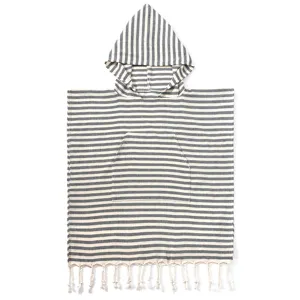 Kinder Kapuzen Strandtuch schwarz weiss gestreift Poncho Bademantel mit Tasche Fransen