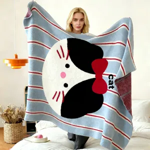 Verdickte Warme Cartoon Katze Muster Halbsamt Decke Weiche Gemütliche Jacquard Sofa Abdeckung Mittagsschlaf Decke Für Alle Jahreszeiten