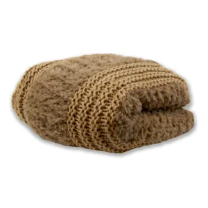 Nordic minimalist knitted faux fur blanket, cozy plush throw for living room and bedroom.