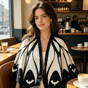 Halloween Bat Wing Knit Shawl Cape Women Gothic Irregular Ghost Cardigan Open Front Poncho Wrap Fall Winter Outerwear