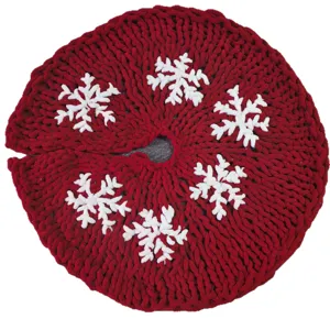 Jupe de sapin de Noël ronde en gros tricot rouge avec de jolis flocons blancs cosy.