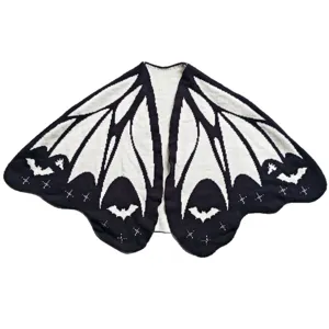 Women's black and white knit shawl cape gothic Halloween bat wing cardigan sweater jacket