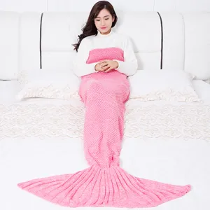 Stile Europeo Acrilico Simil-Cashmere Coperta Coda di Sirena Lavorata a Maglia Morbida Calda Coperta per Divano Letto