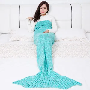 Coperta in maglia a coda di sirena verde turchese, morbida e accogliente per la casa.