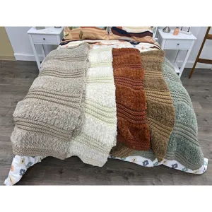 Nordic knitted plush throw blanket for living room bedroom home decor, cozy warm style.