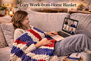 Cozy chunky knit blanket for home and office, soft warm throw blanket for sofa and couch use.
